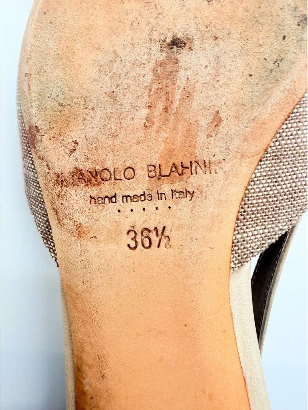 Manolo Blahnik Beige D’Orsay Pointed Toe Flats Nude Linen Shoes Designer 36.5